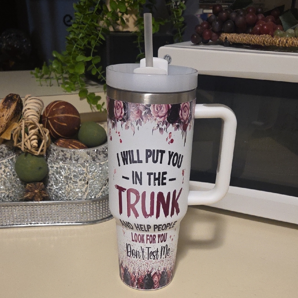 Jumbo Funny Insulated Travel Mug with Handle, Euc. 40 oz.